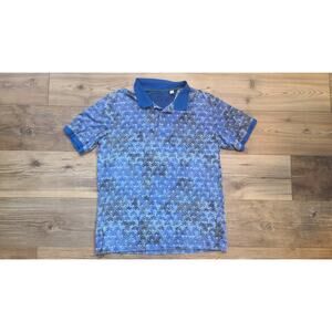 Robert Graham Warden Polo Shirt Mens M Textural Blue Floral 100% Cotton Classic
